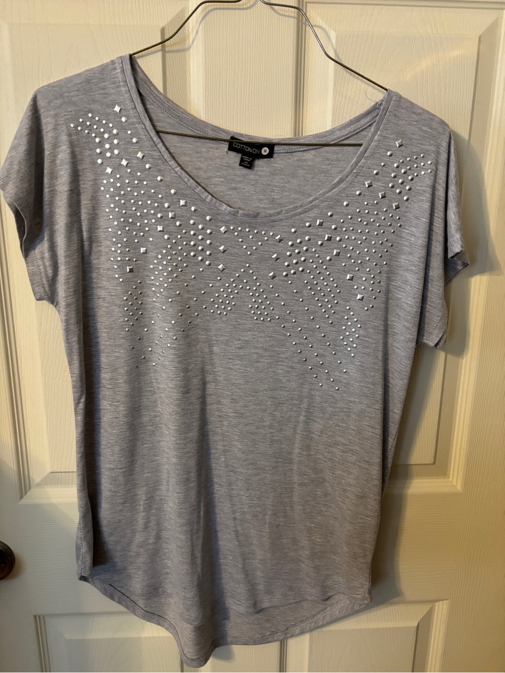 Cotton On Gray Short Sleeve Tee with Silver Stud Embellishment